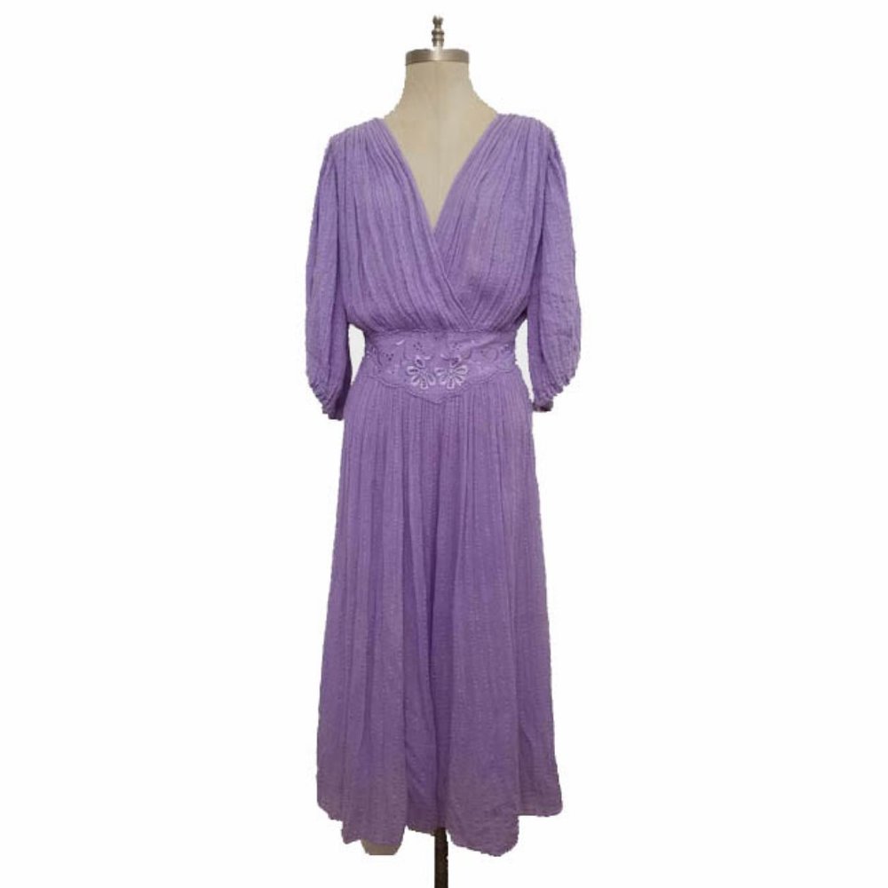 Vtg 80s Crinkle Gauze Grecian Culott Dress M